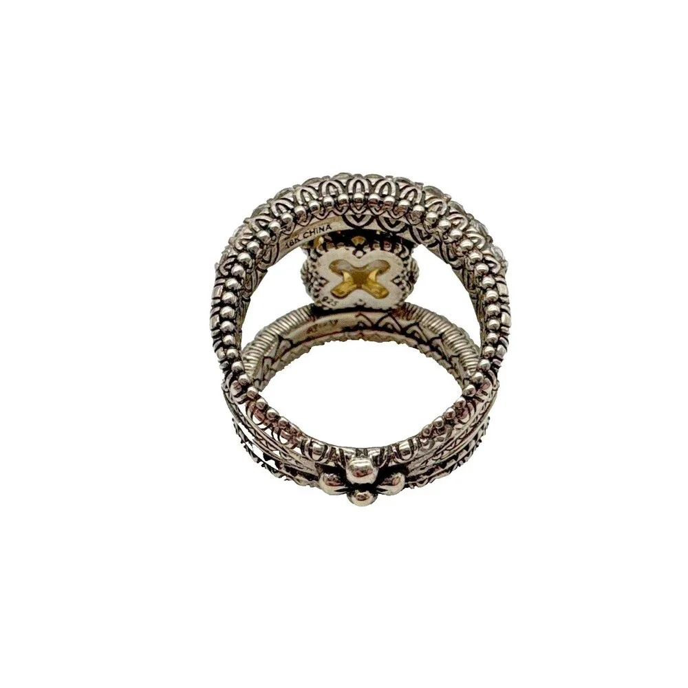 Barbara Bixby 925 Sterling Silver 18K Gold Citrine Flower Split Shank Ring Sz 7